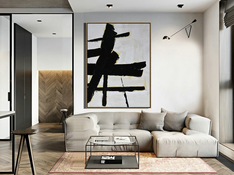 Large Contemporary Art Acrylic Painting,Minimalist Painting On Canvas, Palette Knife Vertical Minimal Art - Canvas Wall Paintings
